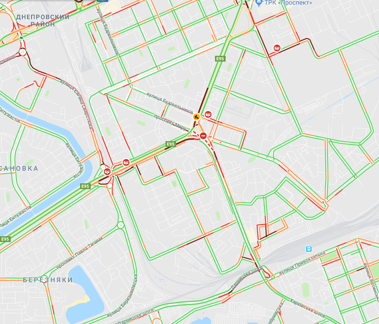 Движение в Киеве парализовано: карта пробок
